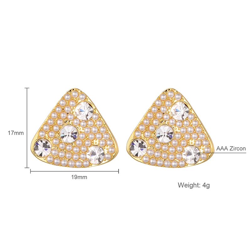Shineland Elegantné Luxusné Simulované Crystal Pearl Trojuholník Stud Náušnice pre Ženy Geometrické Kovové Brincos Módne Šperky Darček