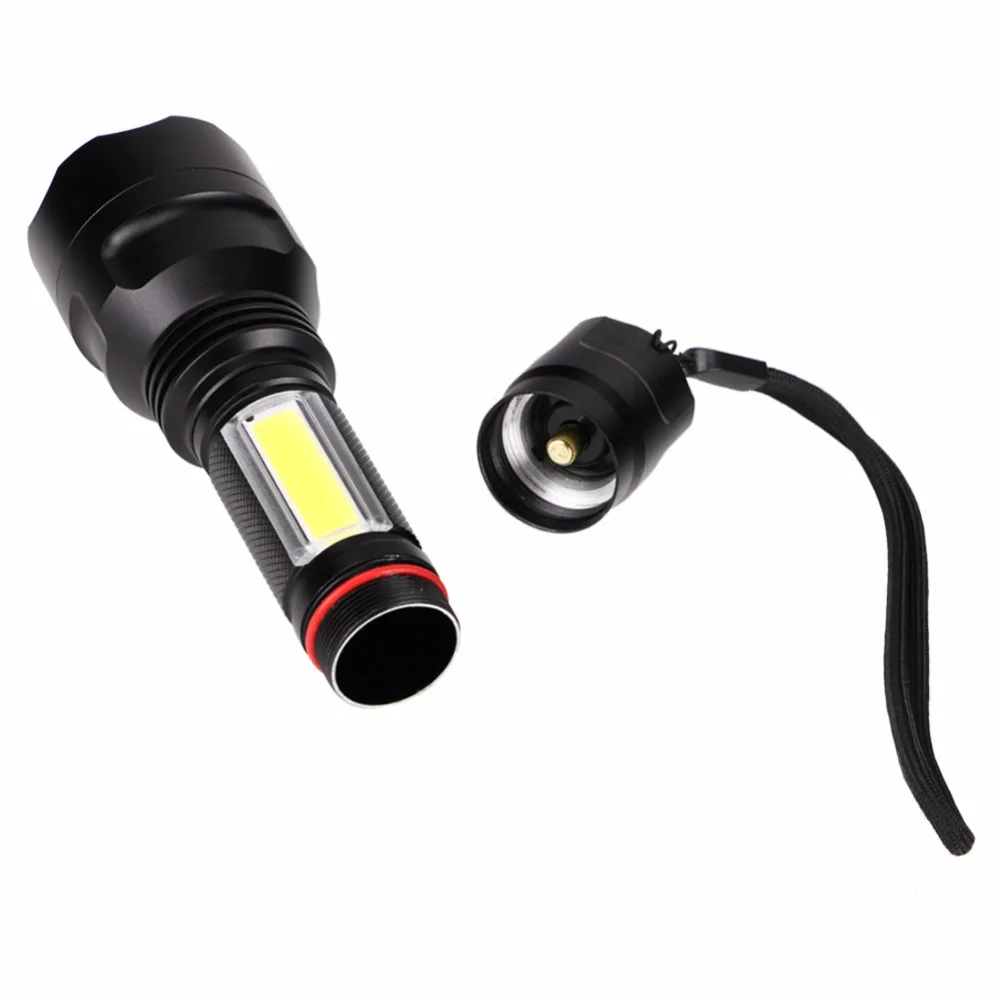 Silný Taktická Baterka CREE T6+COB LED Flash Light Nepremokavé Horák 4-Režimy Pre Kempovanie Lov Lanterna 18650