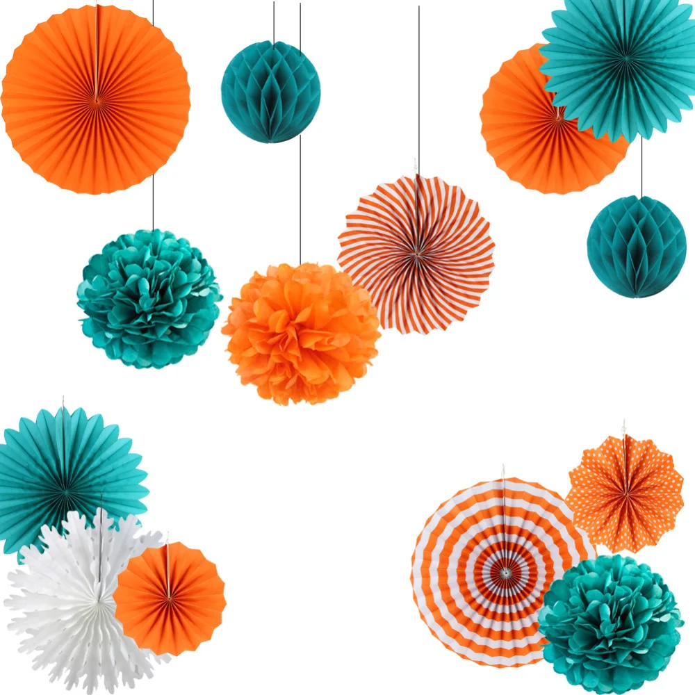 (Sivozelená,Orange) Party Dekorácie Nastaviť Papier Rozetu Pinwheels Tkaniva Pom Pláži Svadba V Lete Prvé Narodeniny Chlapčeka Sprcha Strany