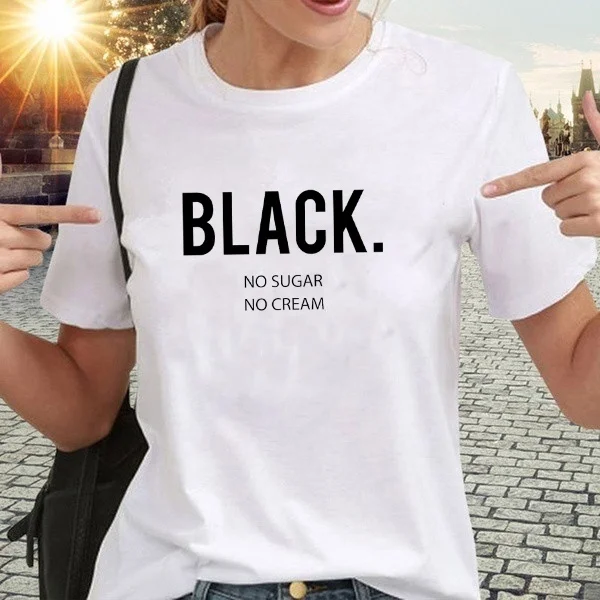 Sivá Farba Čierna Dievča Magic White Čierna Farba, Žiadny Cukor, Žiadna Smotana, Tlačené Tees Bežné Vtipné Tričko Krátky Rukáv Ženy topy M201