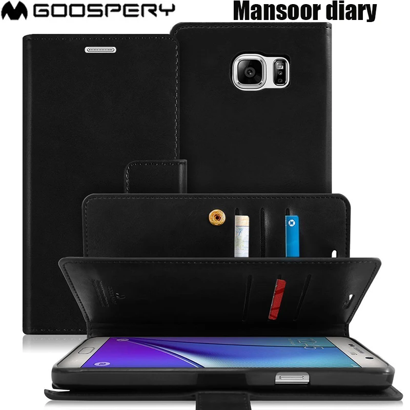 Skutočné Ortuť Goospery Mansoor Denník Dvojité Peňaženky Flip Cover Obal Pre Samsung Galaxy S7 Okraji S8 S9 Plus