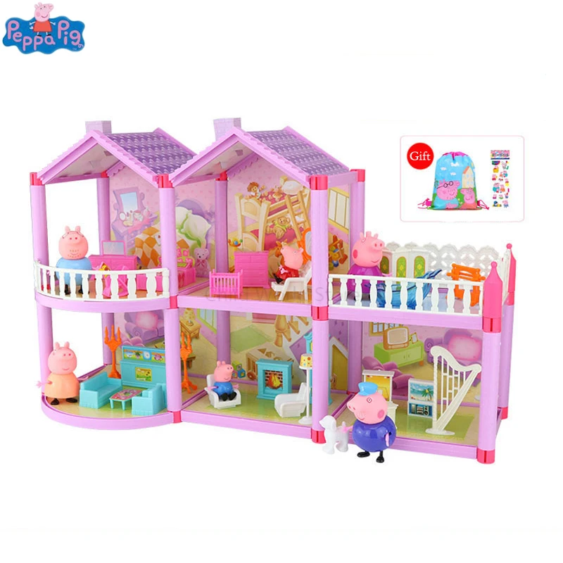 Skutočné Peppa Ošípaných DIY Hračka Doll House Holiday Villa Model Akcie Obrázok Bábiky Anime Obrázok Hračky pre Deti Narodeninám P10