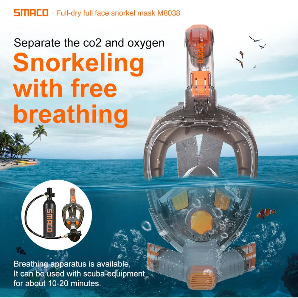 SMACO 2020 Nové M8038 Potápanie, Šnorchlovanie Vyhovovali Ochrannú Masku Plnú Tvár Potápačská maska Zariadenia Môžu byť použité s Potápanie Kyslíka Tanky