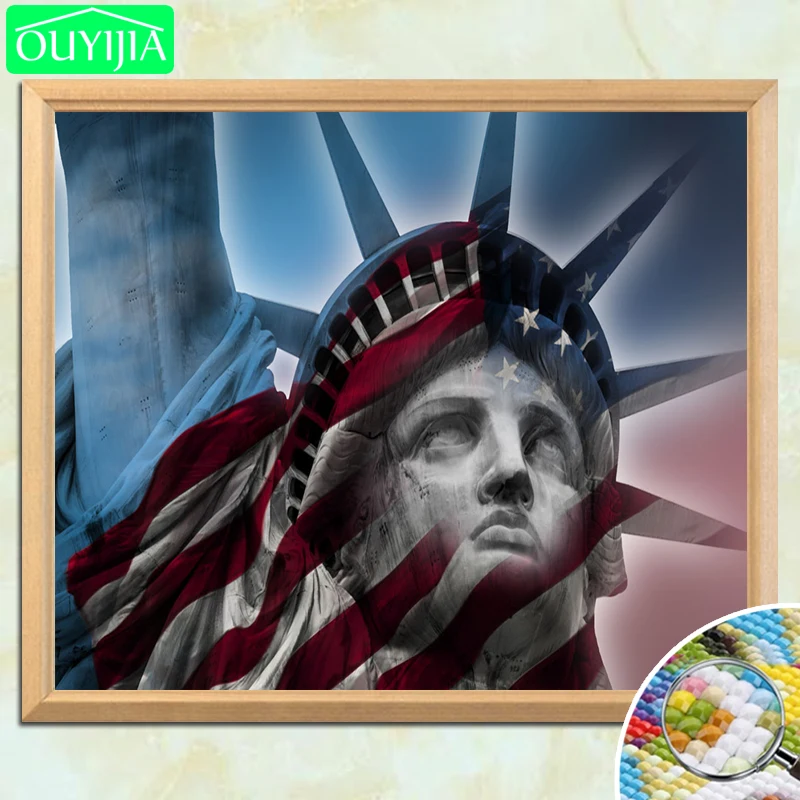 Socha Slobody A Vlajka Spojených Štátov 5D DIY Diamond Maľovanie Námestie Diamond Výšivky Kamienky Mozaiky Obrázok