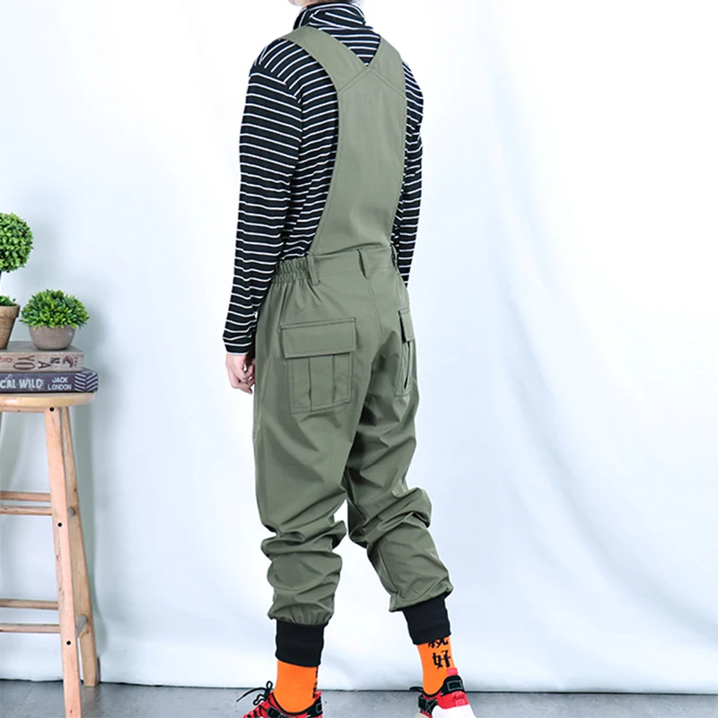 Sokotoo Mužov vrecká cargo joggers náprsníkové nohavice Voľné hip hop elastický pás kombinézach Kombinézy Armáda zelená Čierna