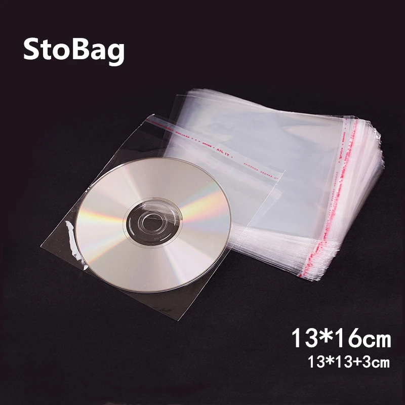 StoBag 200pcs 13*16 cm CD nahrávku Plastové Tašky Disk Prípade Držiteľ Skladovanie fólie Jasné, Samolepiace Celofánu Balení Taška