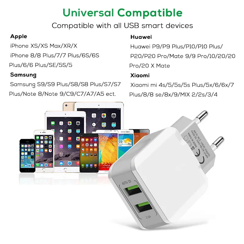 SUPTEC 5V 2.4 Duálny USB Nabíjačka pre iPhone X 8 7 iPad Rýchly Mobilný Telefón Sieťovej Nabíjačky EÚ Adaptér pre Samsung S9 S8 Huawei Xiao