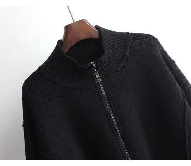 Sveter na zips Kabát 2020 Jeseň zima Nové Príčinné Knitwear Dlhý Rukáv kórejský štýl Falošné Dva Kusy Pletené Bunda Patchwork