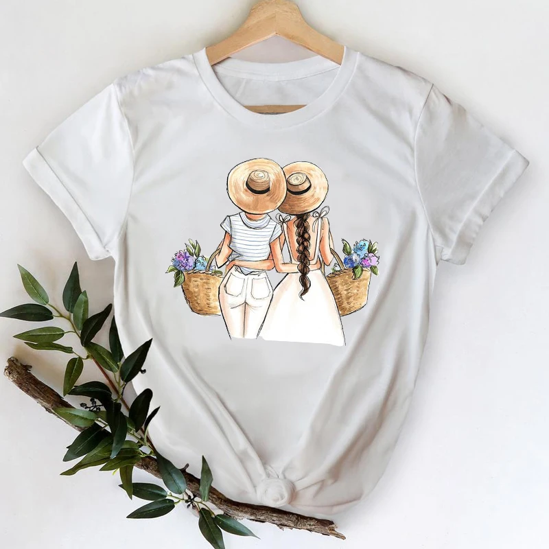 T-košele Ženy 2021 Kávy Oblečenie Sladké Dievča 90. rokov Cartoon Tlač Oblečenie Grafické Tričko Top Lady Tlač Ženský Čaj T-Shirt