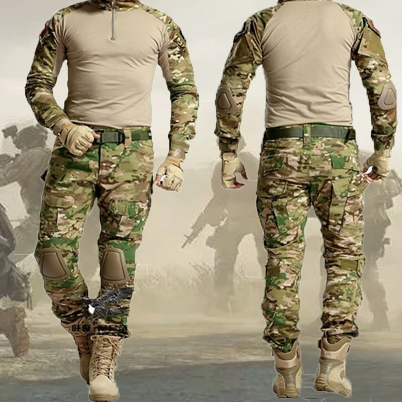 Taktické Kamufláž Vojenskej Uniforme Armády Airsoft Paintball Školenia Oblečenie Bojové Tričko alebo Cargo Nohavice s Podložky Plus 8xl