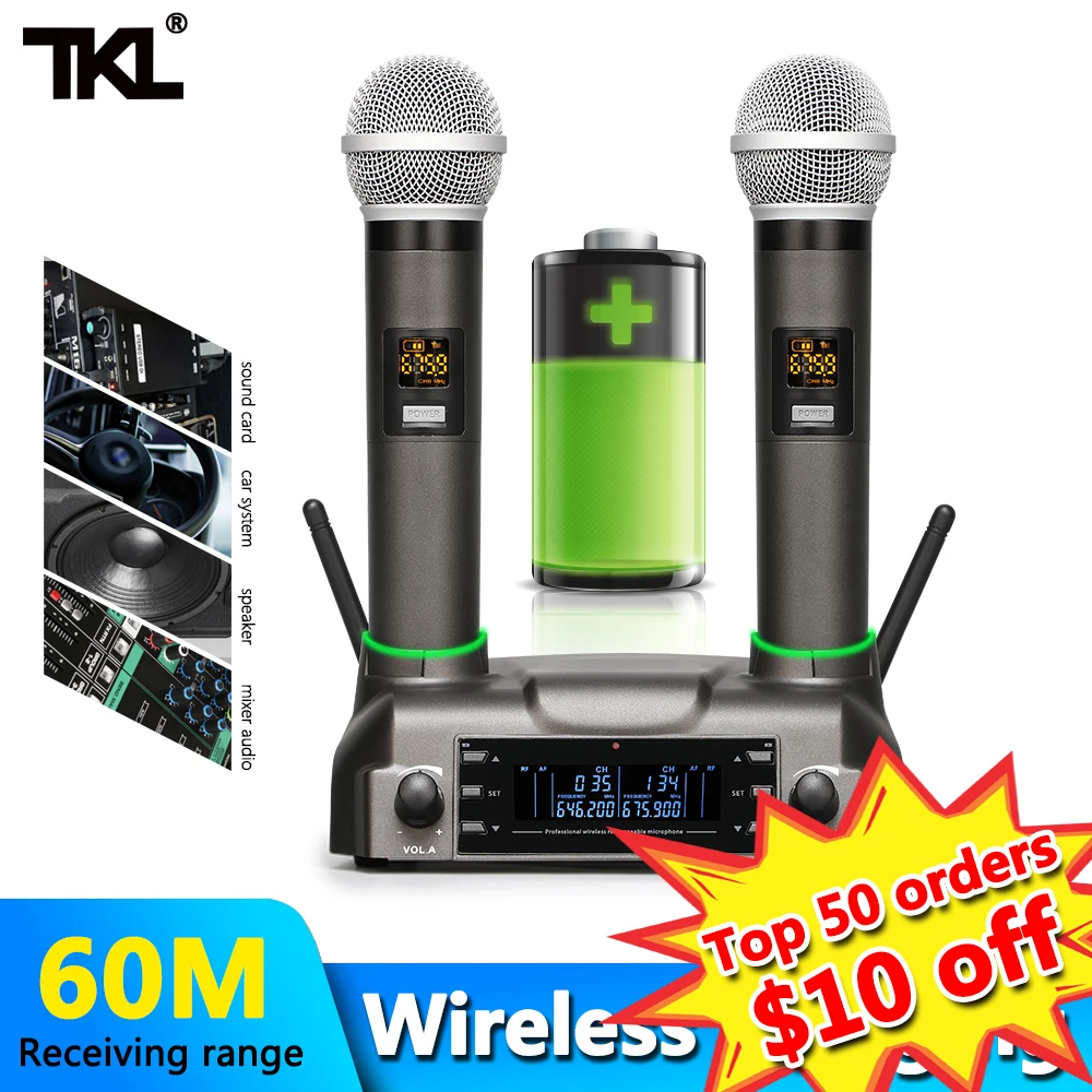 TKL Bezdrôtová Nabíjateľná Bezdrôtový Mikrofón UHF Ručný Mikrofón Systém s 100 Kanálov Karaoke Mikrofónom na 60 metrov, rozsah