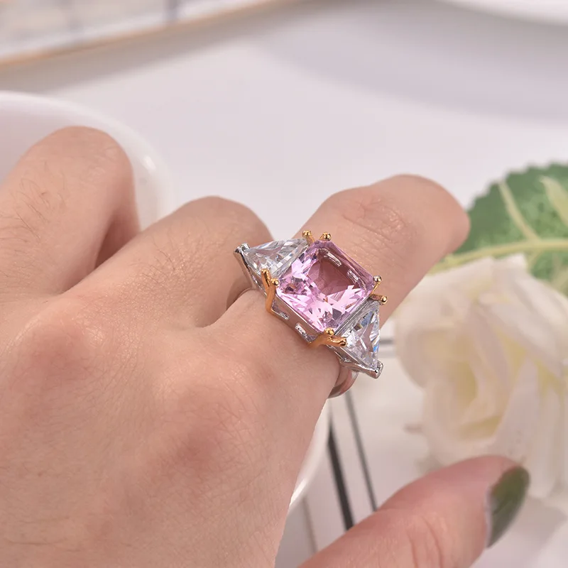 Top Kvalita Minimalistický Ružový Kameň Prstene pre Ženy Trojuholníkové Crystal Svadobný Prsteň Zásnubný Prsteň Módne Šperky Anillos Mujer