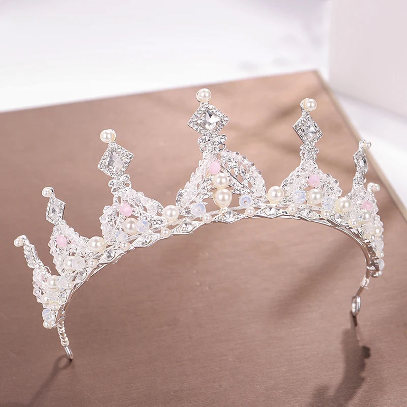 Trendy Strieborná farba Crystal Pearl Korunná Princezná Nevesta Kráľovná Koruny Tiara Headpiece Svadobné Vlasové Ozdoby, Svadobné Vlasy Accesoires