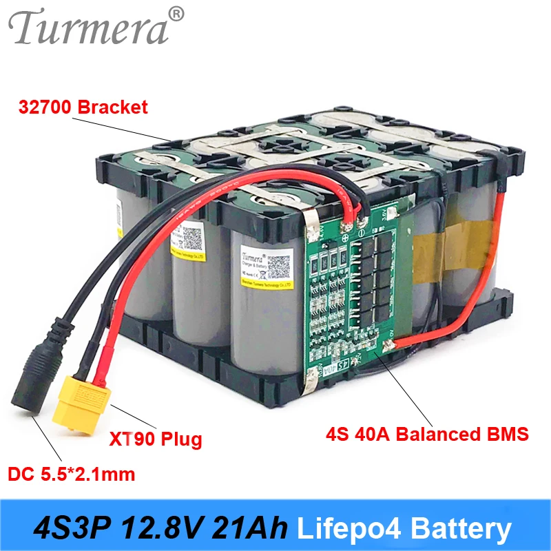 Turmera 32700 Lifepo4 Batérie 4S3P 12.8 V 21Ah 4S 40A Vyvážené BMS pre Elektrické Lode a Neprerušené Napájanie 12V XT90