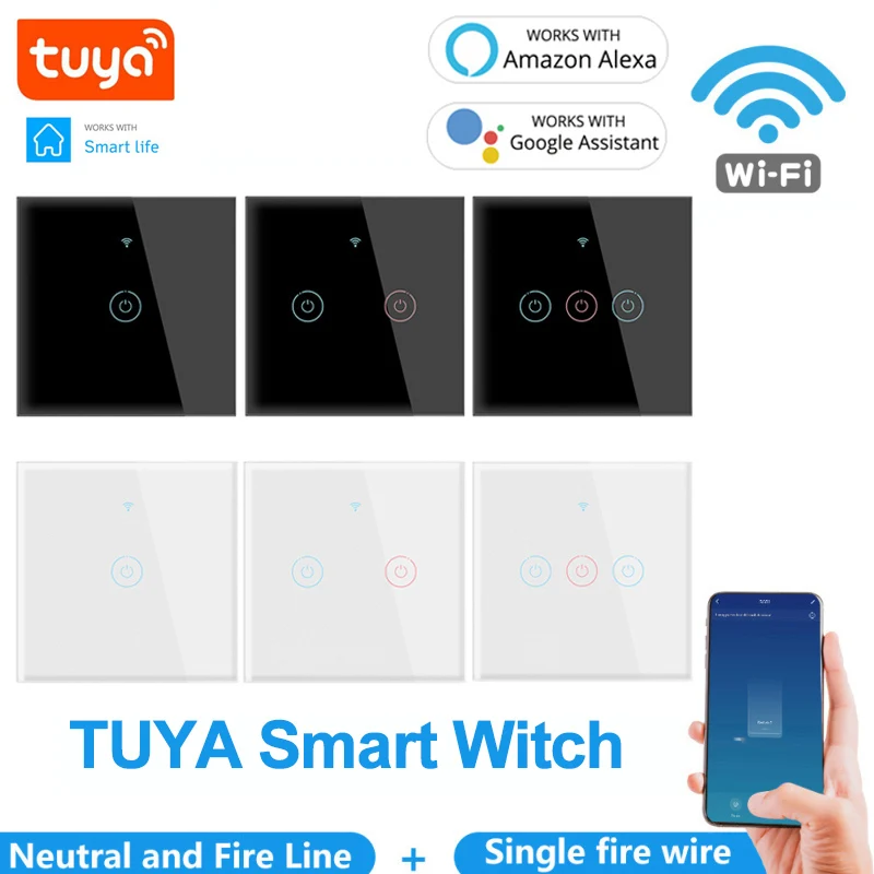 TUYA WiFi Smart Touch 1/2/3 Gang Prepínač 110-250V Domov Stene Tlačidlo Smart Dom EÚ Prepínač Pracovať S Alexa A Domovská stránka Google