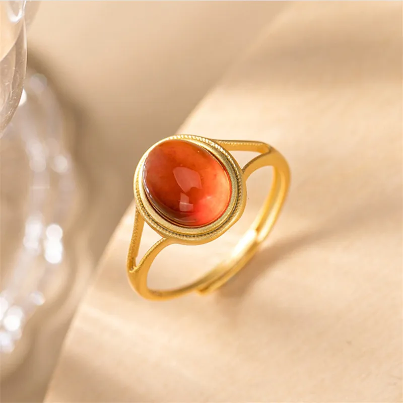 Uglyless Luxusné Granát Zlaté Prstene pre Ženy Originálne 925 Silver Otvoriť Krúžky Jednoduché Módy Oválne Drahokamy Móde Šaty, Šperky