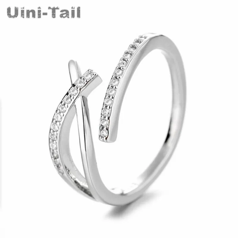 Uini-Tai Hot Predaj Nových 925 Sterling Silver Geometrické Línie Kríž Micro Vložkou Otvoriť Krúžok Osobnosti Módy, Hviezdna Jemné Šperky