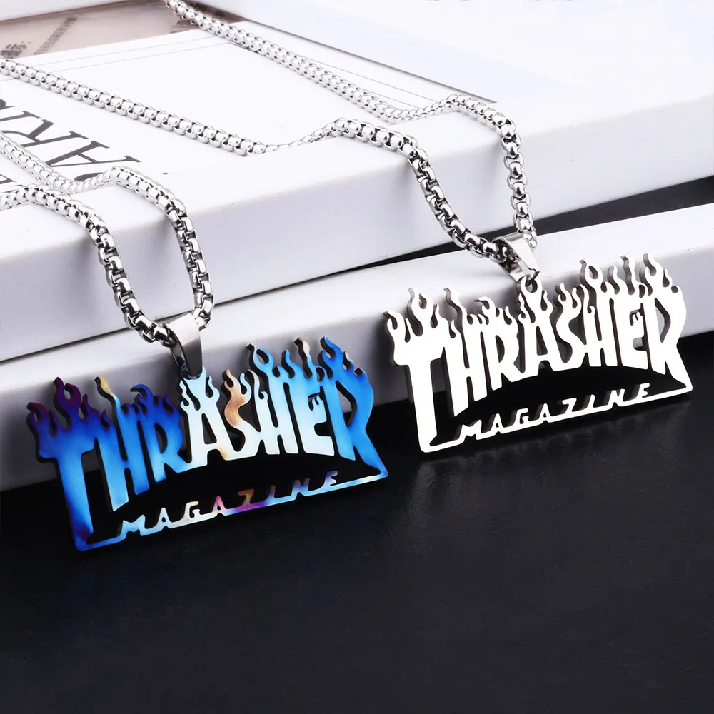Ulice, Hip-Hop Hip Hop Prívesok Thrasher Časopisu Plameň Farebné Punk Náhrdelník Z Nehrdzavejúcej Ocele Náhrdelník Titánové Ocele, Šperky