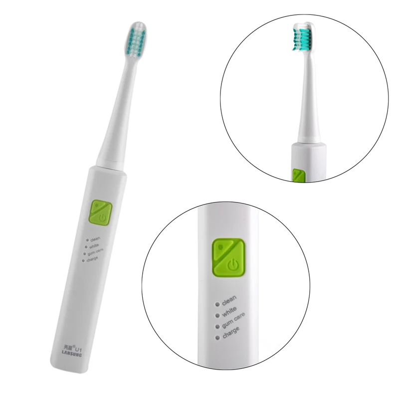 USB Nabíjanie LANSUNG Ultrazvukové Sonická Elektrická zubná Kefka Nabíjateľná Zubné Kefky S 4Pcs Náhradné Hlavy U1 Časovač Kefa