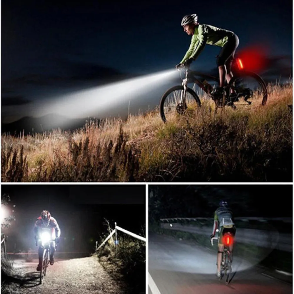 USB Nabíjateľné LED Bike Bicykli jazda na Bicykli Svetlometov Predné Svetlo Chvost Zadné Lampy, Požičovňa svetlomety + červená silikónová zadné svetlá, #e