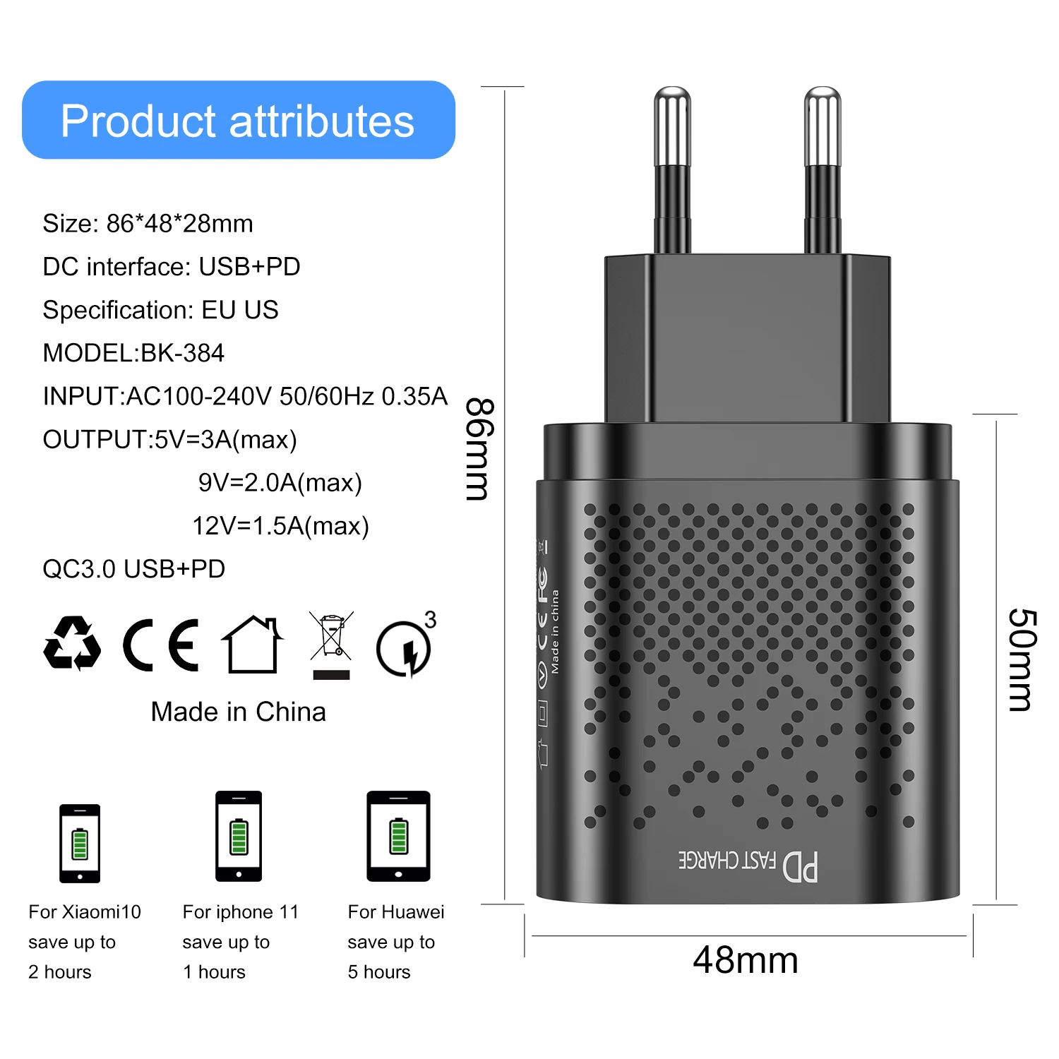 USLION EU/US Konektor USB PD 20W Nabíjačku Rýchle Nabitie 3.0 Nabíjačku Mobilného Telefónu, Pre iPhone 11 7 XR Samsung Xiao Rýchlo Sieťovej Nabíjačky