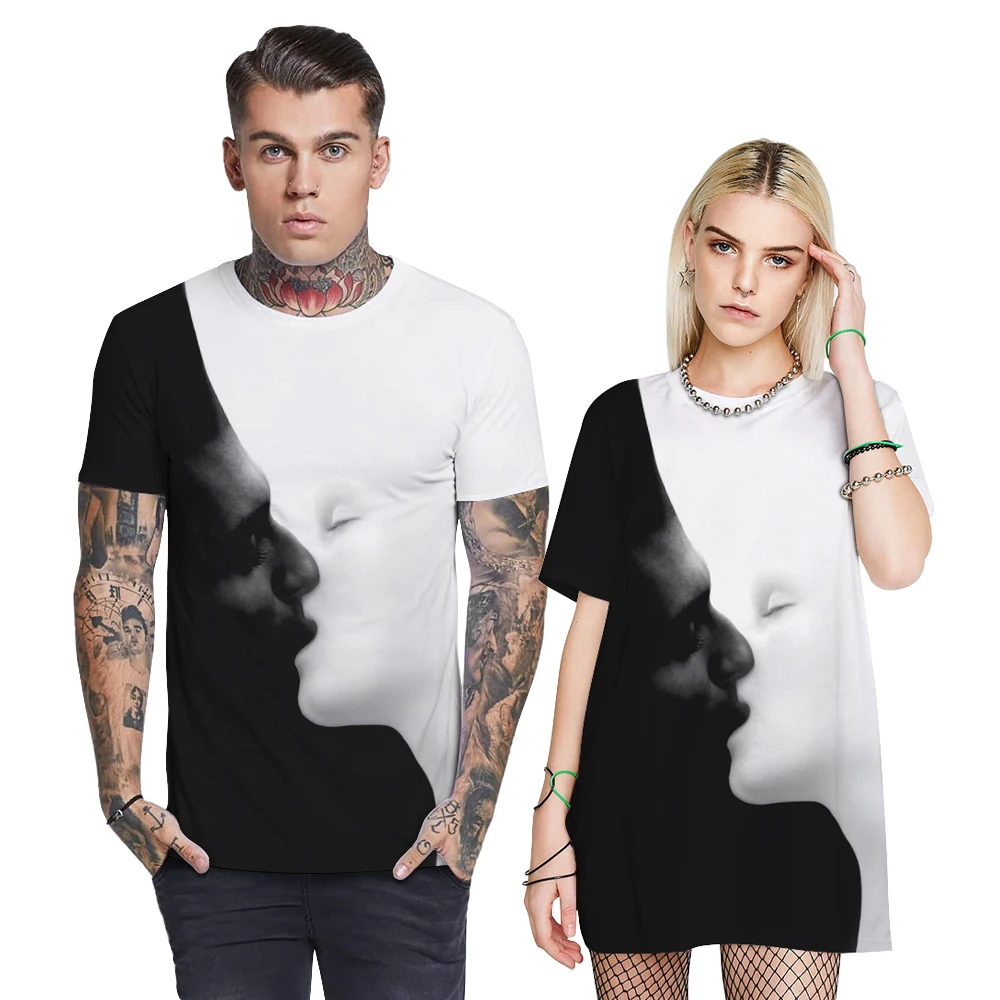 V indickom Štýle 3D Vytlačené Muži Ženy Pár Modelov Kolo Krku Pulóver T-Shirt Rukáv Bežné Krátke Tričko
