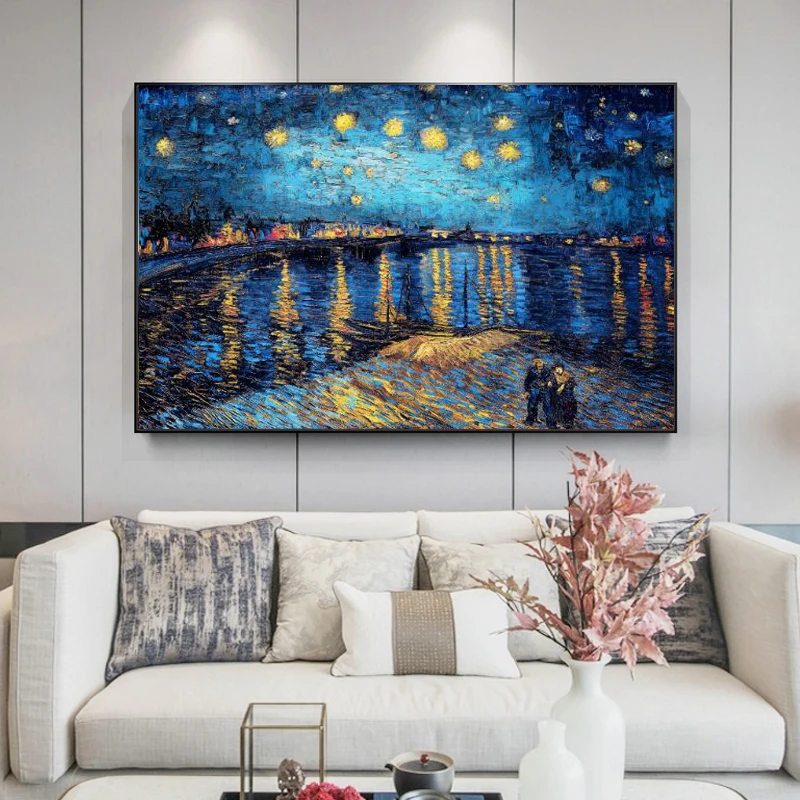 Van Gogh Slávny obraz Reprodukcie na Plátno, Hviezdna Noc Nad Rhone Plagáty a Vytlačí Impresionistického Wall Art Decor Obrázok