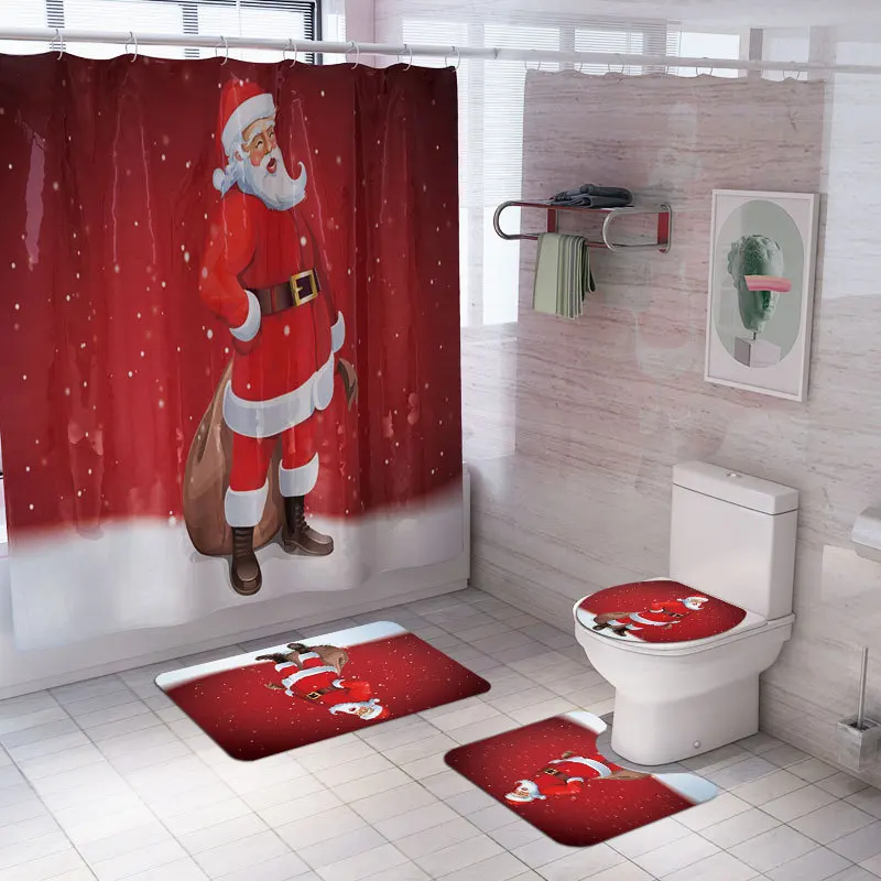 Veselé Vianočné Dekorácie Santa Claus Sprchovací Záves, Koberec Mat Vianočné Dekorácie pre Domov Xmas Party Firmware Nový Rok 2021