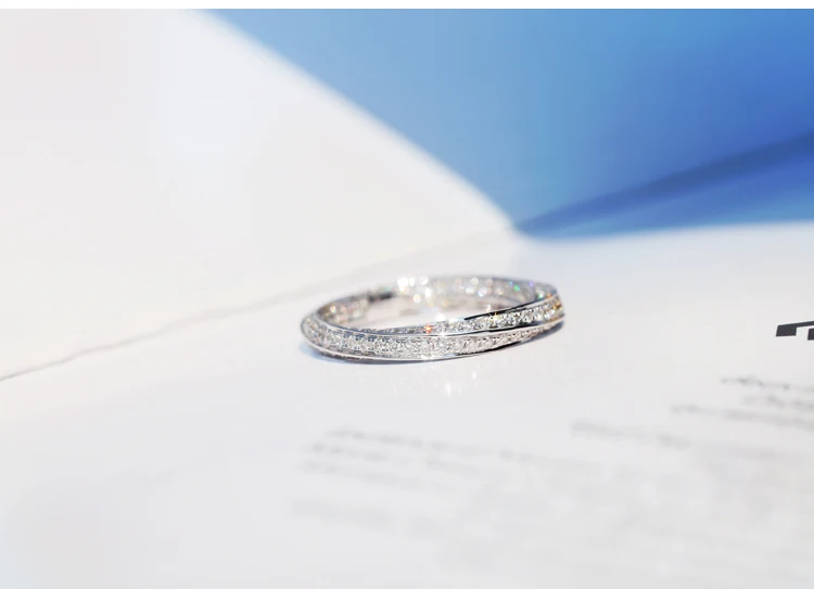 Večnosť Mobius Kapela krúžok Luxus Plný diamond Kameň 925 Sterling silver Prstene pre Ženy Zapojenie šperky darček