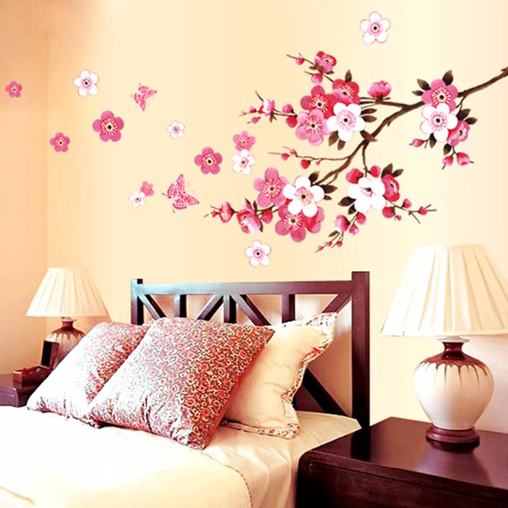 Veľkoobchod krásne sakura samolepky na stenu obývacej spálne dekorácie 739. diy kvety pvc domov obtlačky nástenná maľba umenie plagátu 3.5