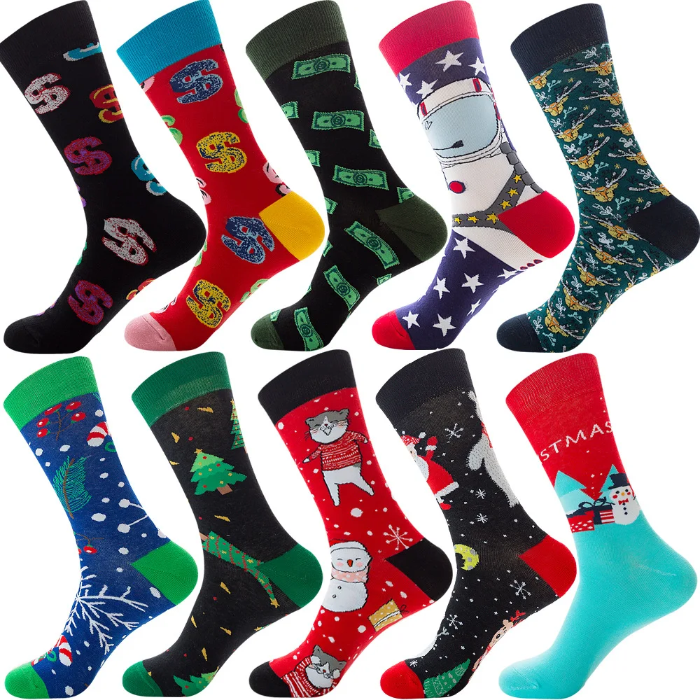 Veľká Veľkosť 20 Ks=10 párov/Veľa Vianočné Farebné Česanej Bavlny Ponožky Mužov Bežné Móda Jeseň Posádky Ponožky Zábavné Šťastný Mužov Ponožky