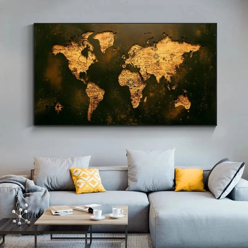 Veľké Retro Mapu Zlaté Mape Sveta Plagát a Tlač Cuadros Plátno na Maľovanie na Stenu Umenia pre Obývacia Izba Domova