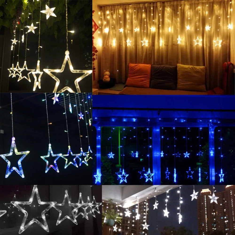 Vianočné Osvetlenie AC 220V EÚ/AU/US Romantické Rozprávky Star LED Záves String Osvetlenie Pre Dovolenku Svadobný Veniec Party Dekorácie