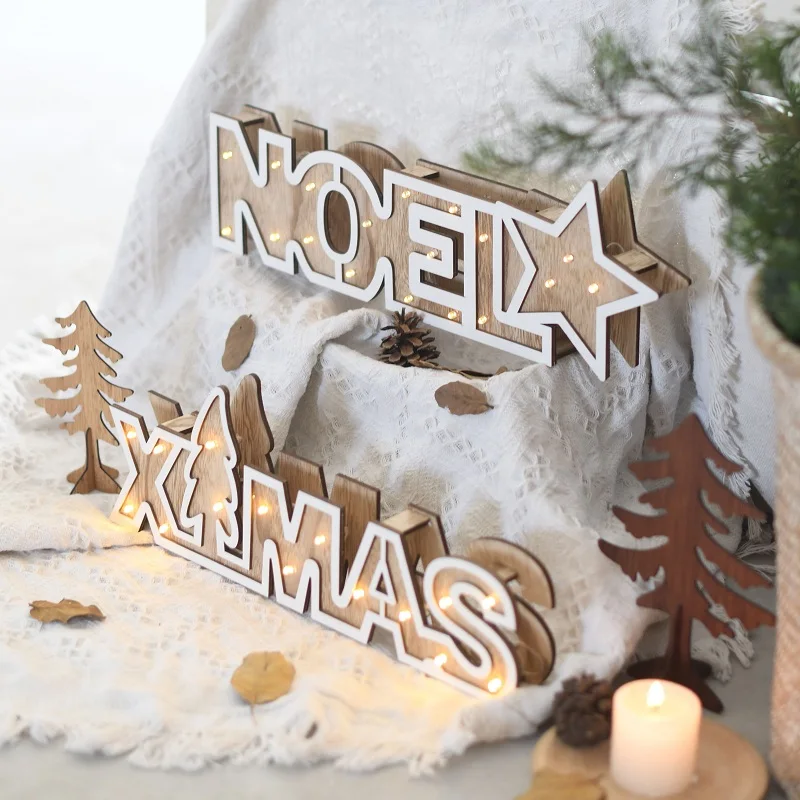 Vianočný List Svetlá LED Dreva písmená Reťazca Lampa Vianoce Sneh Noel Vianočné Dekorácie Rozprávkových Svetiel Novinka Nočné Svetlo