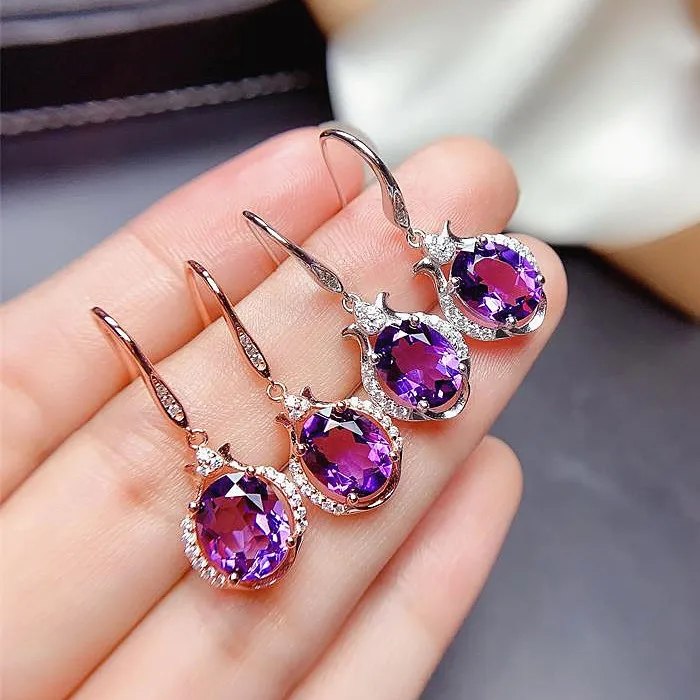 Vintage módy fialová crystal zirkón diamantov, drahých kameňov drop náušnice pre ženy ruža zlatá farba amethyst kamene, šperky brincos