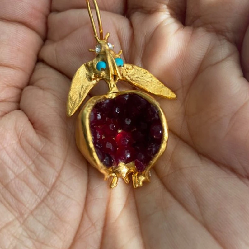 Vintage Ovocie Červenej granátové jablko Crystal Drop Náušnice pre Ženy Módne Šperky U2JF