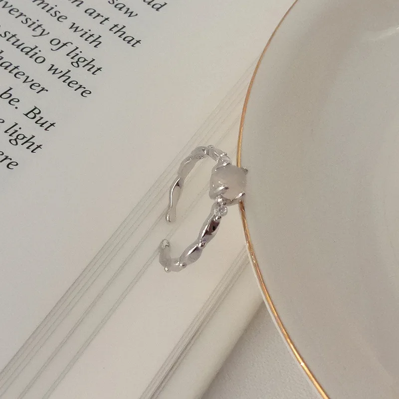Vintage Prírodný Biely Kameň Achát Reálne 925 Sterling Silver Band Prstene pre Ženy Trendy Otvoriť Krúžok Žien Jemné Šperky YRI185