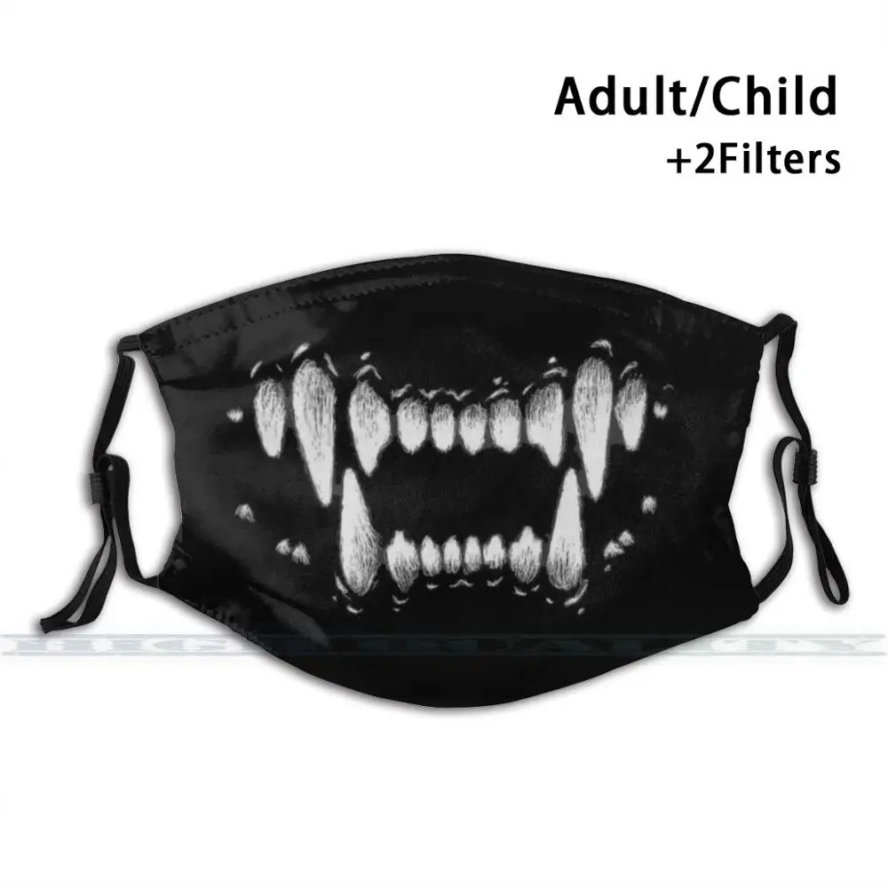 Vlk Zuby Vlastný Dizajn Pre Dospelých, Deti Proti Prachu, Filter Diy Roztomilý Tlač Umývateľný Maska Vlka Zuby Goth Strašidelný Horor