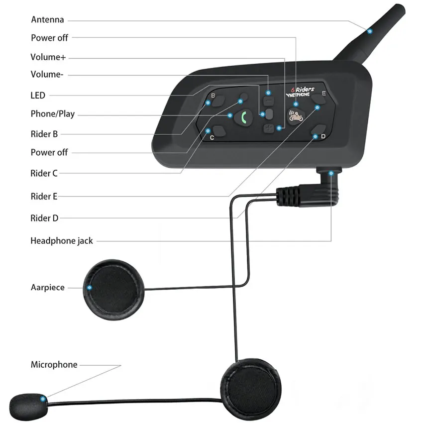 VNETPHONE 1200M 1Pcs Bezdrôtové Bluetooth, Motocyklové Prilby Intercom 6 Jazdcov palubného telefónu Headset Podpora Mp3 Intercomunicador Moto