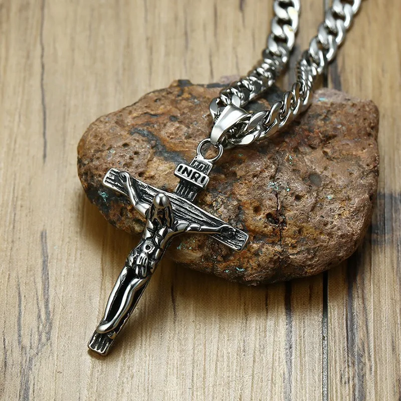 Vnox Kríž Ježiša, Kríž Náhrdelník pre Mužov Nehrdzavejúcej Ocele Kubánskej Reťazca 20