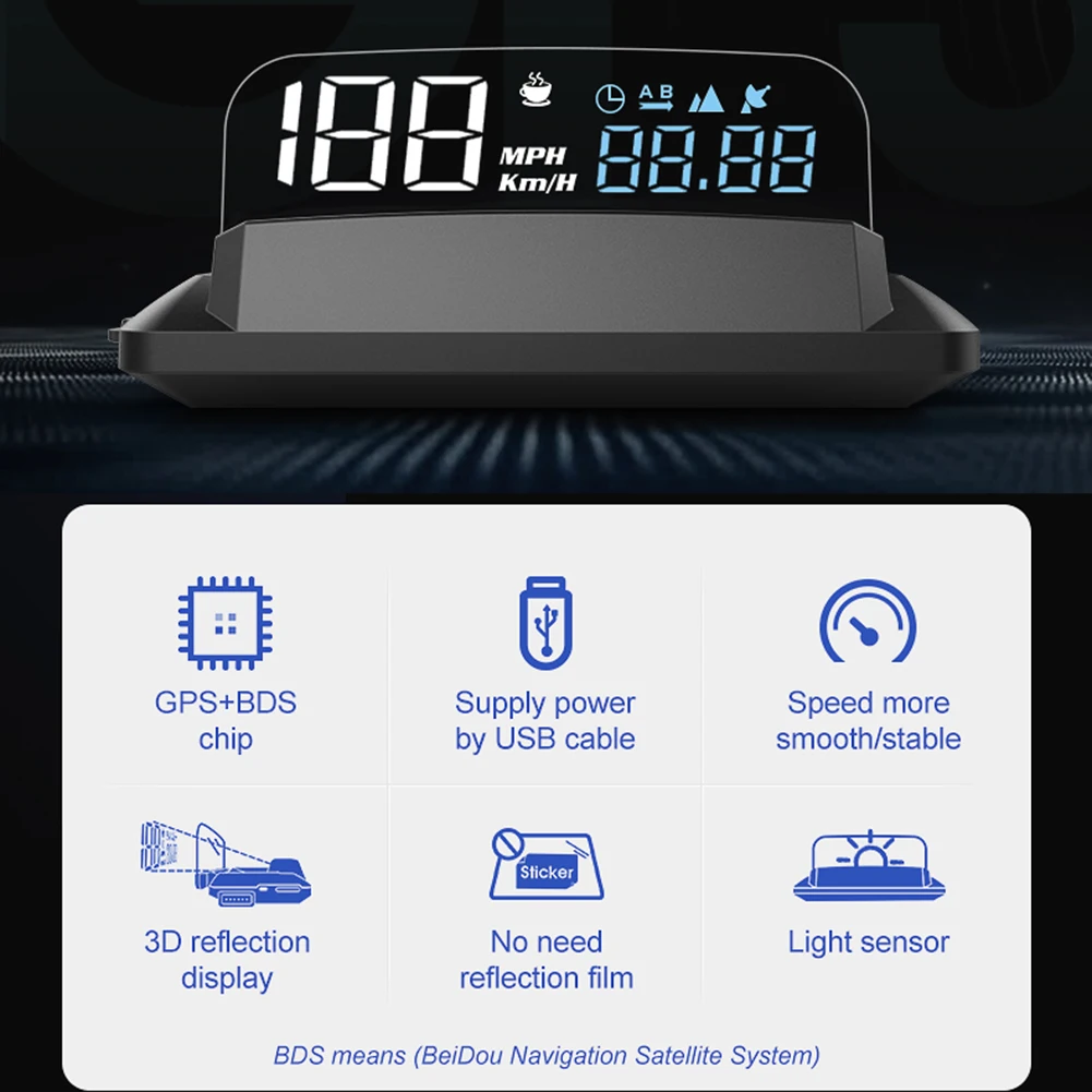 VODOOL G3 Auto HUD čelné Sklo GPS Tachometer prekročenia rýchlosti Alarm Únava Pripomienka Nadmorskej výšky Meter KMH/MPH Projektor Head Up Display