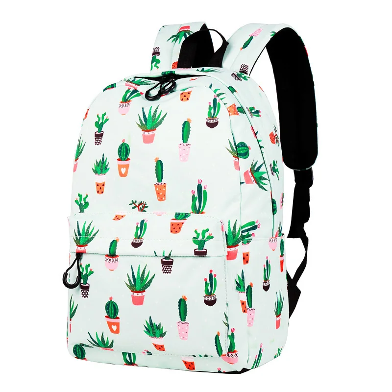 Vodovzdorný Módne Kaktus Vytlačené Školský Batoh Polyester 14 Palcový Notebook Roztomilý Bookbag Pre Dospievajúce Dievčatá