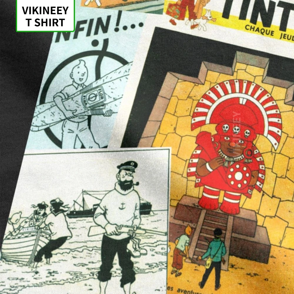 Vtipný Tintin Koláž The Adventures Of Tintin T-Košele pre Mužov, O Krk Bavlnené Tričko Krátky Rukáv Tees Darček Oblečenie
