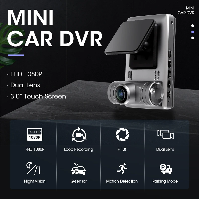 Vtopek 1080P Dual Dash Cam Car Camera DVR videorekordér Auto Registrátor Dotyková Obrazovka, Vertikálne Nočné Videnie 24H Parkovanie