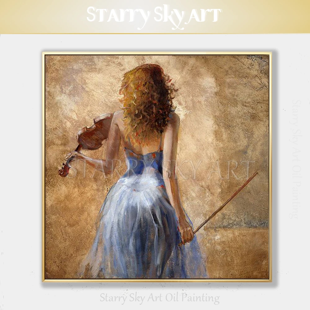 Vynikajúci Umelec Ručne maľované Vysokej Kvality Impresionistického Dievča s Husle olejomaľba na Plátne Romantický Lady olejomaľba