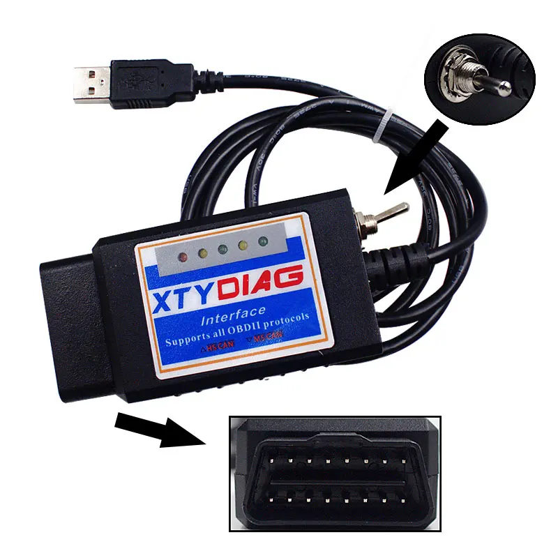 Vysoká Kvalita XTYDIAG ELM327 USB V1.5 Upravený ELMconfig PIC18F25K80 + CH34 Čip, USB ELM327 Skener S HS-MÔŽE / MS-MÔŽETE Prepnúť