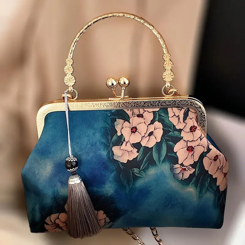 Vytlačené kvet ženy večer tašky s strapec malé deň spojka luxusné nové 2020 strany kabelky ramenný reťazca messenger kabelku