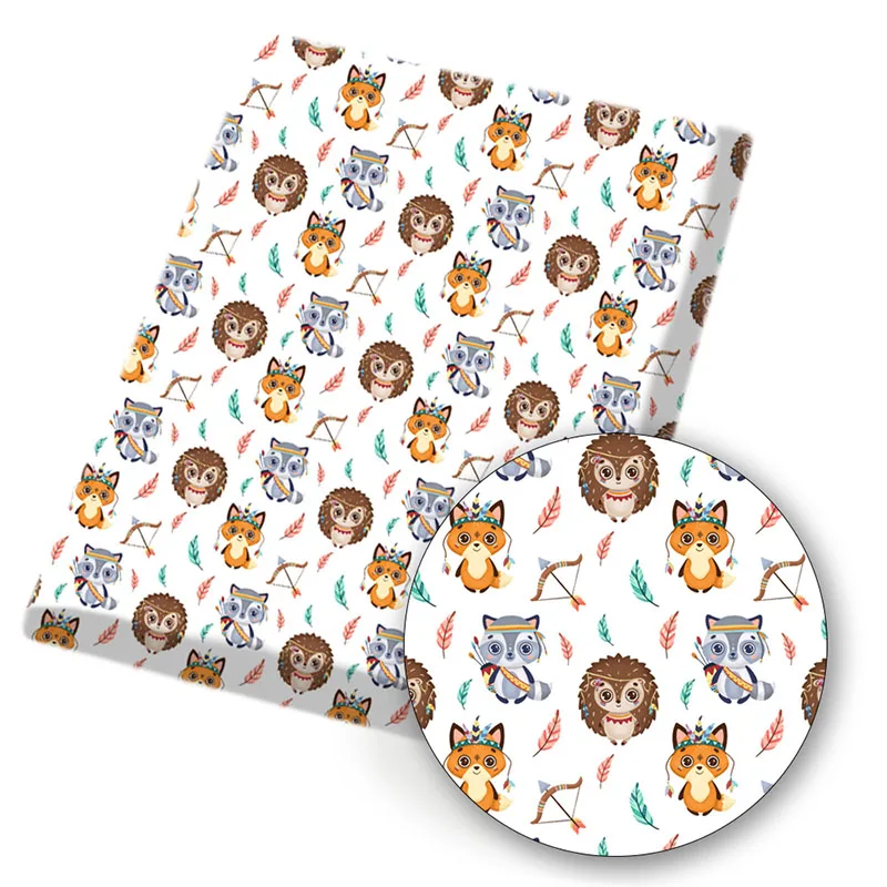 Vytlačené Polyester Bavlnená Tkanina List Cartoon Fox Bear Tkaniny Tkaniny, ktoré Lodenice Pre HOBBY Ručné Taška Vyšívanie, Šitie 45*145 cm