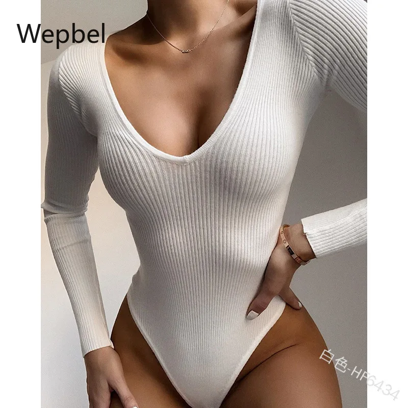 WEPBEL Sexy Ženy Bodycon Kombinézach Plus Veľkosť tvaru Slim-Fit Kombinézach Úsek Dlhý Rukáv Sexy One-Piece Suit Remienky