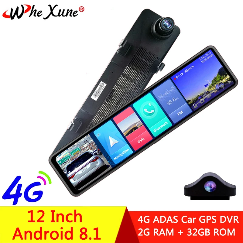WHEXUNE 2020New Full HD 1080P 12 palcový dotykový IPS Auta DVR Android 8.1 s GPS, WIFI, Bluetooth ADAS Google play dash cam